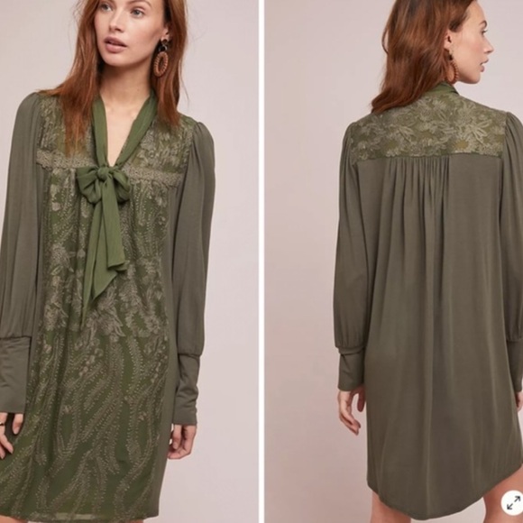 Anthropologie Dresses & Skirts - TINY Anthropologie Isla embroidered tunic mini long sleeve green dress